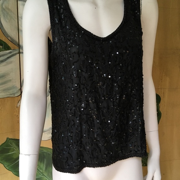 Silk beaded black beads & sequins evening top new - Picture 2 of 7